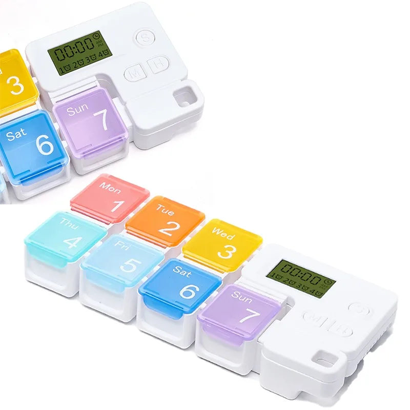 Electronic Weekly Pill Organizer with Smart Alerts for Medication Management