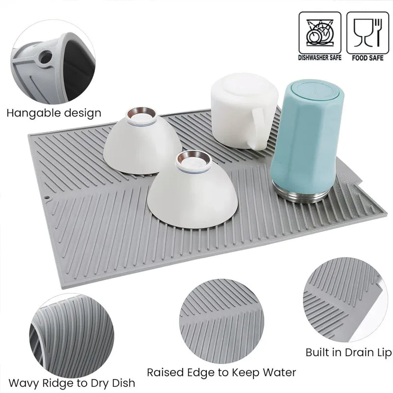 Silicone Dish Drying Mat for Countertop - Absorbent, Non-Slip Design