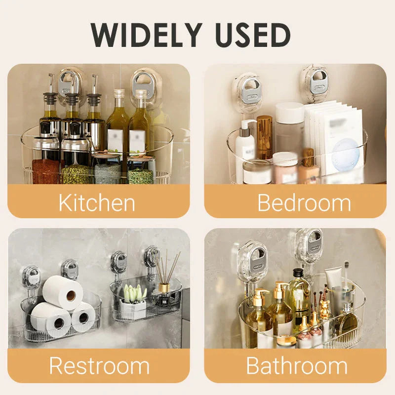Suction Cup Storage Rack - Durable Organizer for Kitchen and Bathroom Use