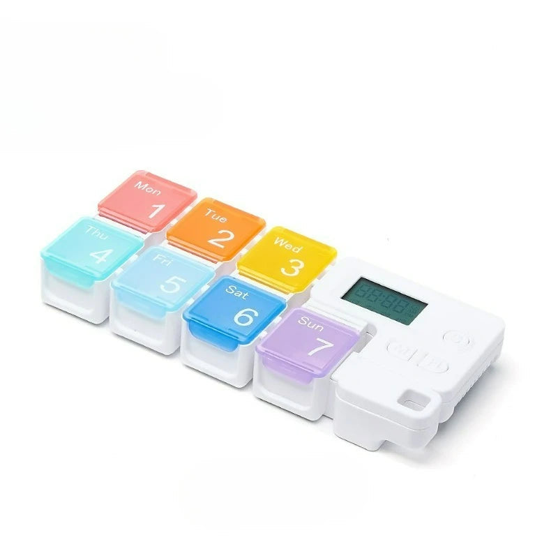 Electronic Weekly Pill Organizer with Smart Alerts for Medication Management