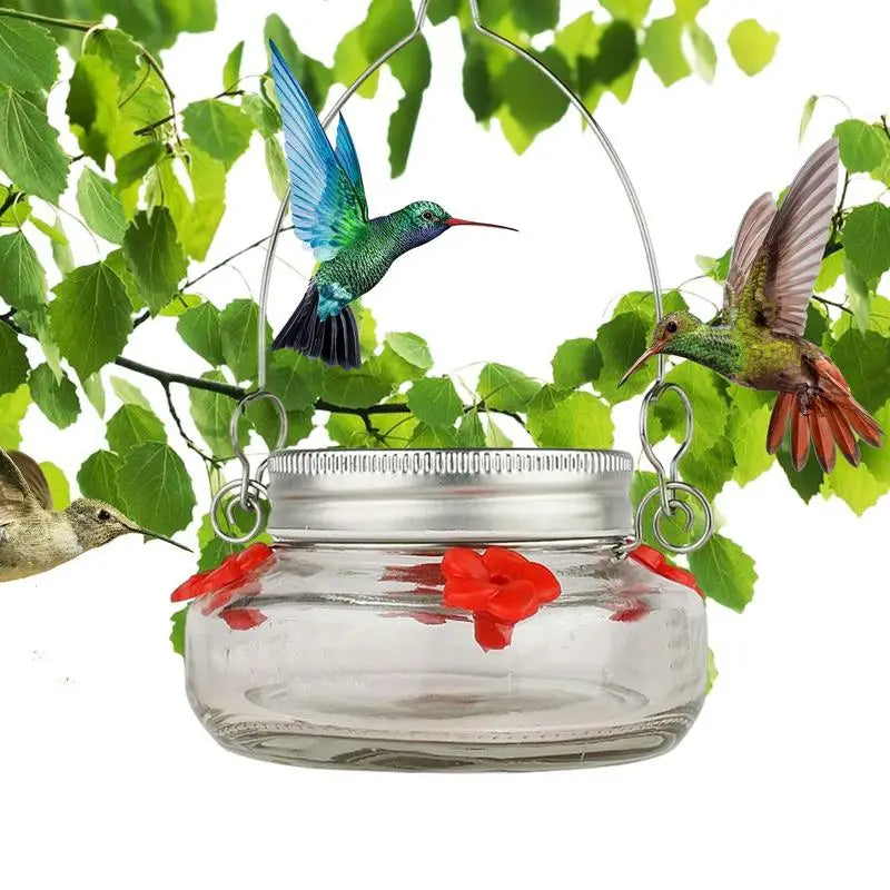 Clear Glass Hummingbird Feeder with Flower Design for Outdoor Use