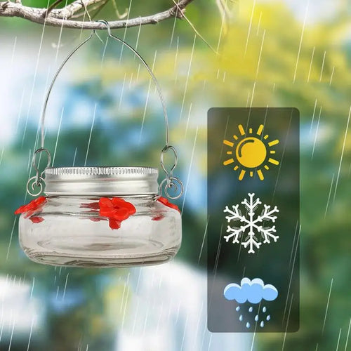 Clear Glass Hummingbird Feeder with Flower Design for Outdoor Use