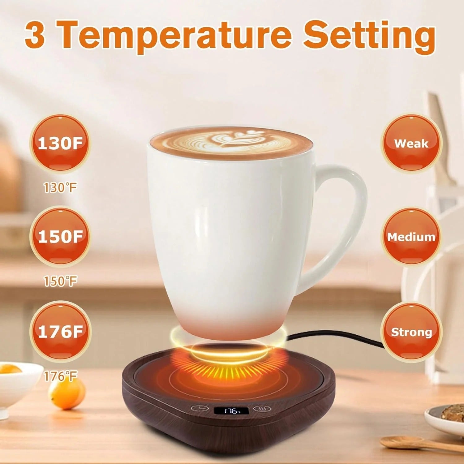Electric Coffee Mug Warmer Set with Adjustable Temperature for Home or Office